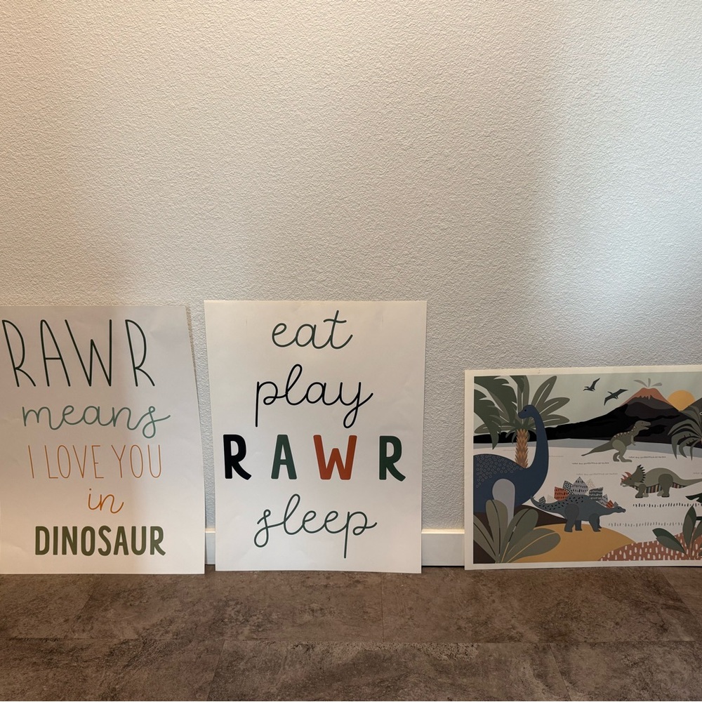 Dinosaur Themed Art Prints - Green, Orange, Black